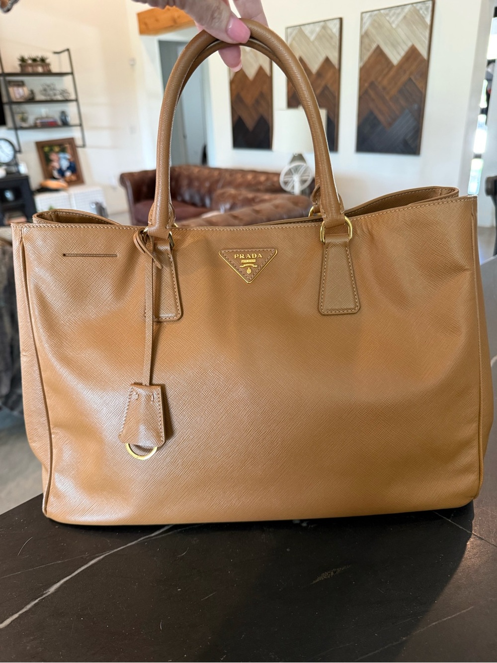 Prada Tan Saffiano Leather Tote
